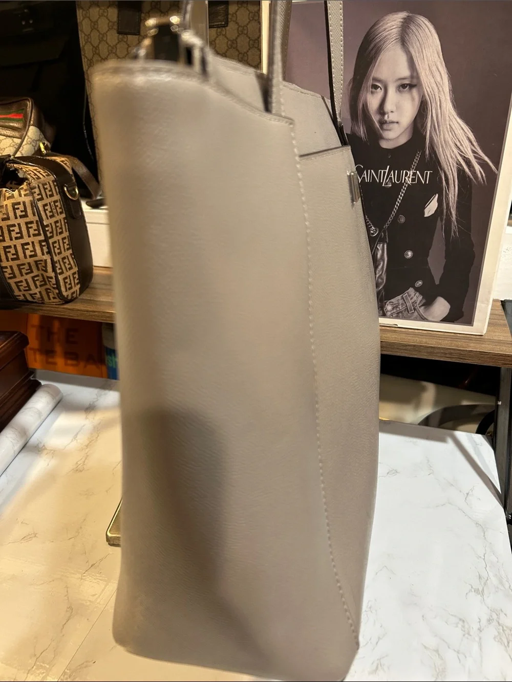 Michael Kors Light Grey Saffiano Leather Tote - Picture 3 of 6
